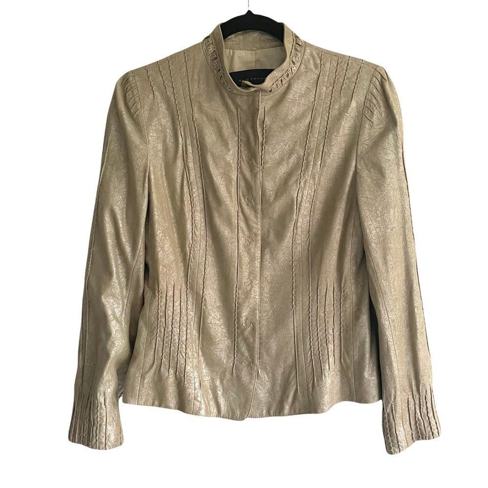 ELIE TAHARI Brigid Metallic Lambskin Leather Jacket Lightweight S